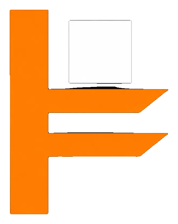 Forklift, the orange F mark carrying a white block